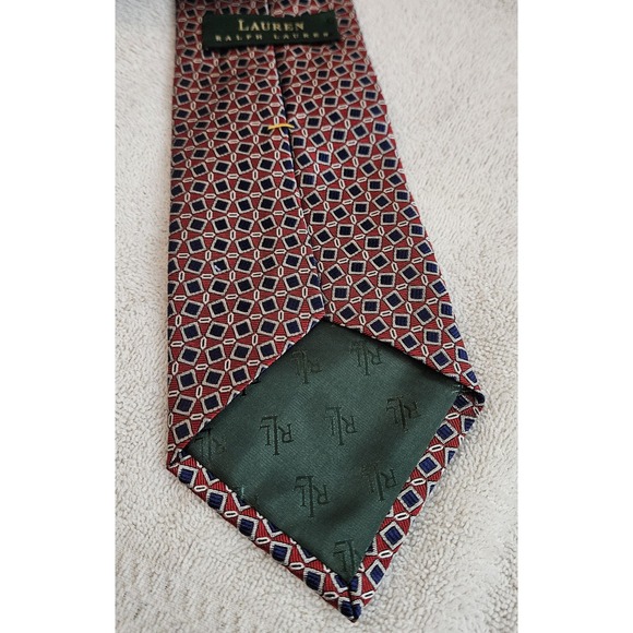 Lauren Ralph Lauren Tie Red Blue Silver Geometric LRL‎ Green Label Designer Mens - Picture 3 of 7
